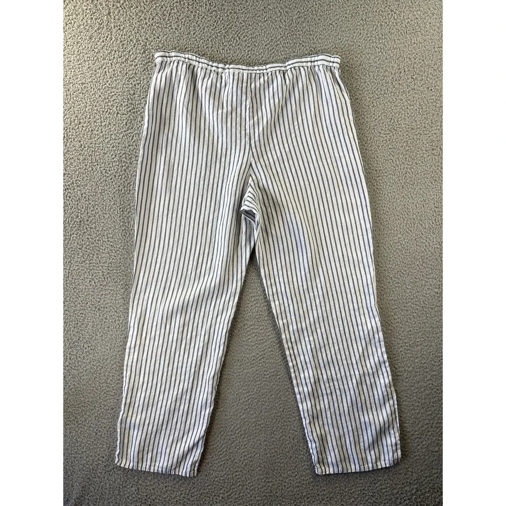 Chicos Linen Pants Womens 2/Large Striped White Black Pull-On Drawstring Beach‎ - Picture 9 of 10